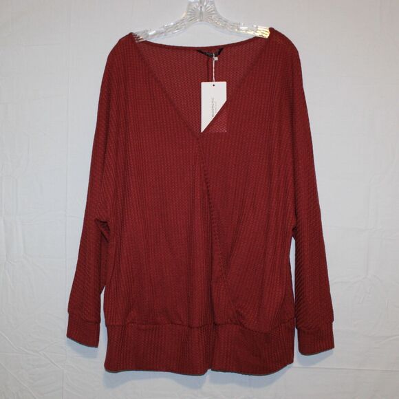 Bloomchic Blouse Women's 2X Wrap Knit Burgundy Russet VNeck Long Sleeve Plus NWT - Picture 10 of 11